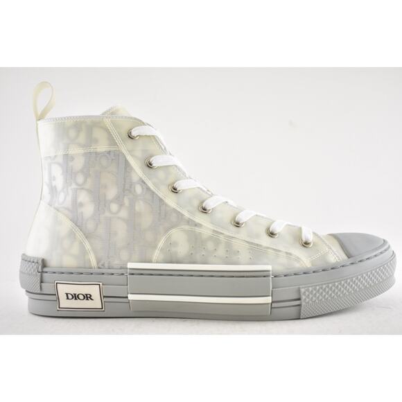 Dior Mens B23 Grey Oblique Logo Transparent High Top Lace Up Flat Sneaker 44 11 - Picture 2 of 12